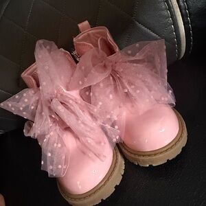 Pink Kids Boots with Tulle Bows